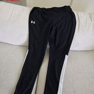 Under Armour Black Fitted Joggers with White Stripes LARGE